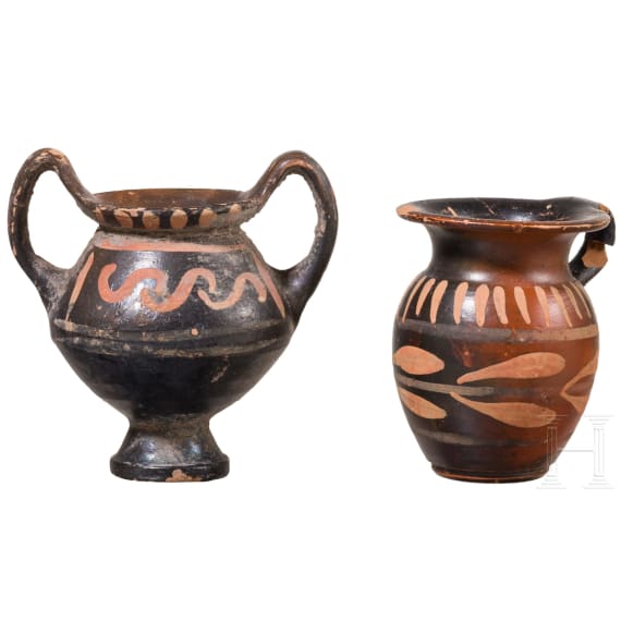 19 miniature vessels in black slip ware, Southern Italy, 4th&ndash;3rd centuries B.C.