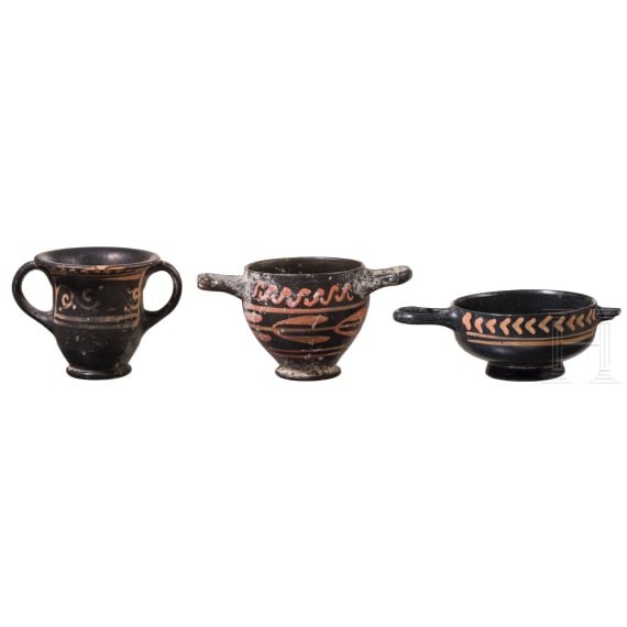 19 miniature vessels made of black-ground glossy earthenware, southern Italy, 4th&ndash;3rd centuries B.C.