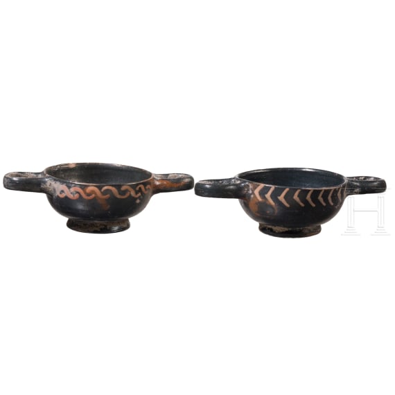 19 miniature vessels made of black-ground glossy earthenware, southern Italy, 4th&ndash;3rd centuries B.C.