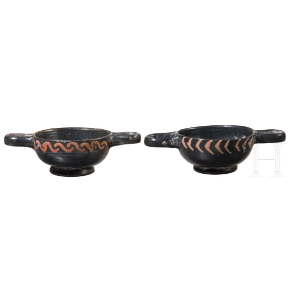 19 miniature vessels made of black-ground glossy earthenware, southern Italy, 4th&ndash;3rd centuries B.C.