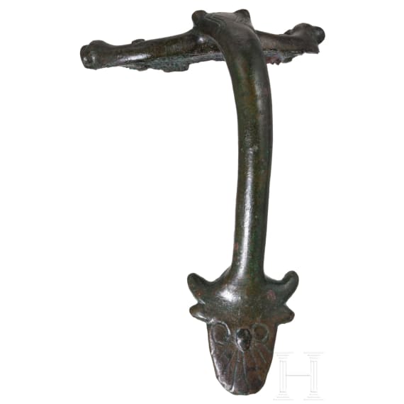 Bronzene Henkelattasche einer Kanne, r&ouml;misch, 2. - 3. Jhdt.