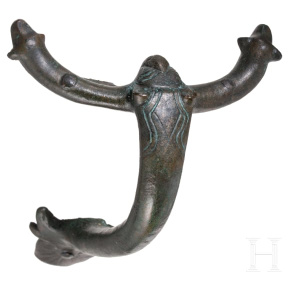 Bronzene Henkelattasche einer Kanne, r&ouml;misch, 2. - 3. Jhdt.