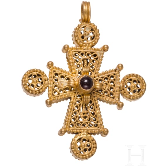 Goldenes Kreuz mit feiner Filigranarbeit, fr&uuml;hbyzantinisch, 6. - 7. Jhdt. n. Chr.