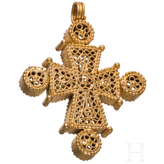 Goldenes Kreuz mit feiner Filigranarbeit, fr&uuml;hbyzantinisch, 6. - 7. Jhdt. n. Chr.