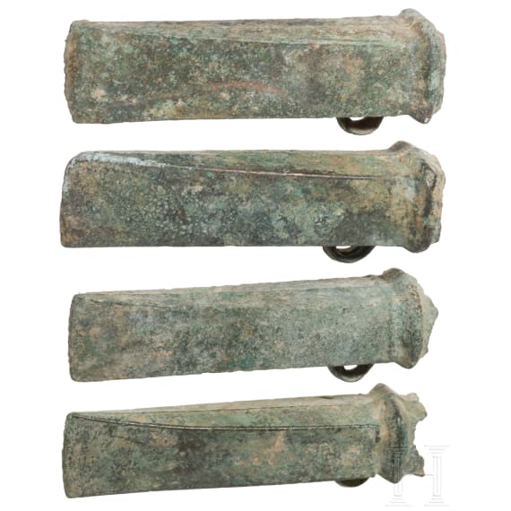 Four Breton bronze axes type Dahouet, late Bronze Age to early Iron Age of western Europe, 10th - 5th century B.C.