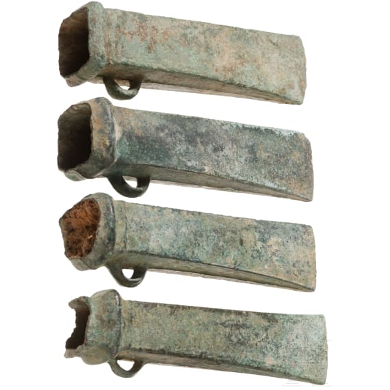 Four Breton bronze axes type Dahouet, late Bronze Age to early Iron Age of western Europe, 10th - 5th century B.C.