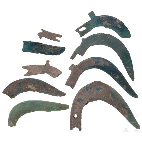 Three Bronze Age sickles and six sickle fragments, 12th&ndash;10th centuries B.C.