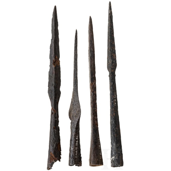 Four Early Middle Ages spearheads, 7th&ndash;9th centuries.