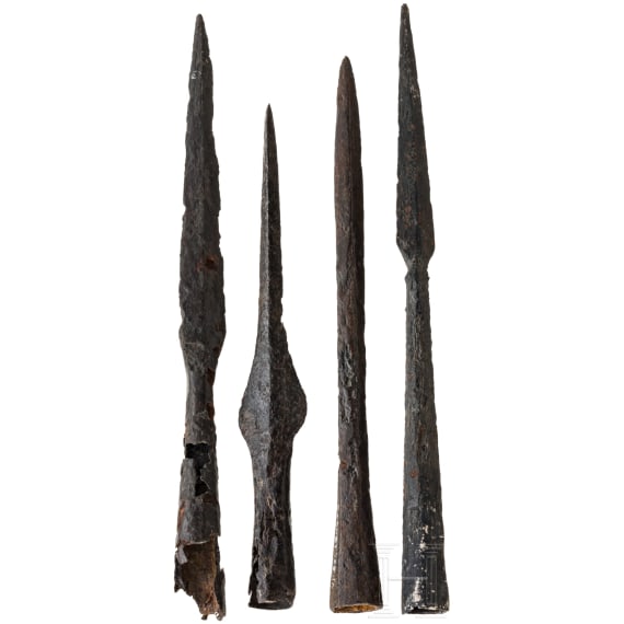 Four Early Middle Ages spearheads, 7th&ndash;9th centuries.