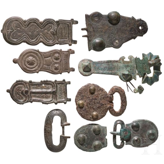 Eight fittings from early medieval belt sets, 6th&ndash;7th centuries.