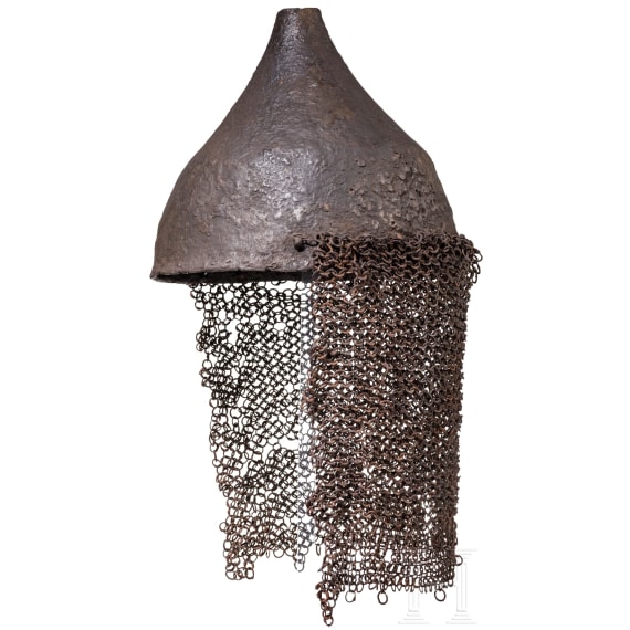 Iron helmet with a conical top and a mail neck guard, Russian forest-steppe region, 12th&ndash;13th centuries A.D.