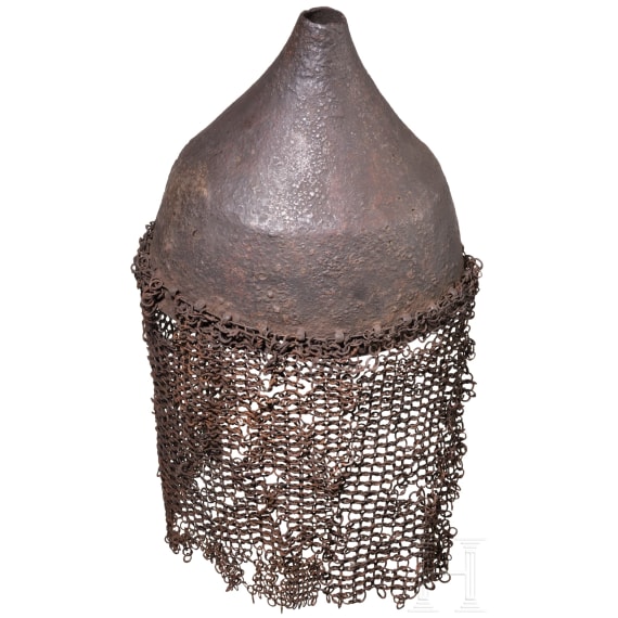 Iron helmet with a conical top and a mail neck guard, Russian forest-steppe region, 12th&ndash;13th centuries A.D.