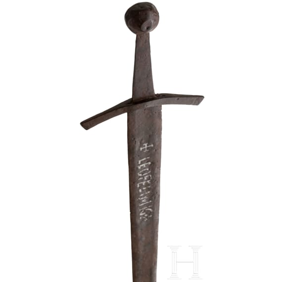 Gothic sword, from south-eastern Europe but modelled on Western designs, with inlaid lettering, 13-14th century.