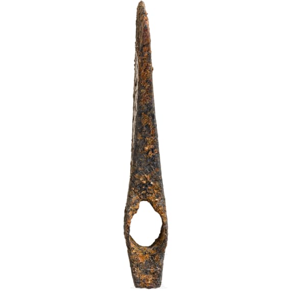 A Viking battle axe made of iron with silver inlays in the Jelling style, 10th century