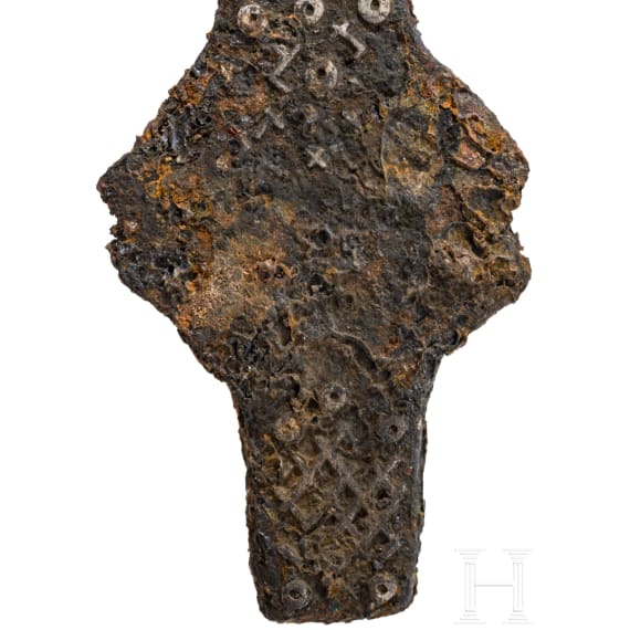 A Viking battle axe made of iron with silver inlays in the Jelling style, 10th century