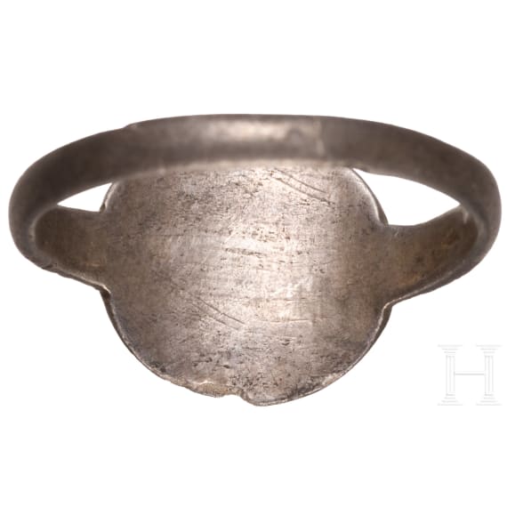 Late Medieval silver ring with a bull's head and inscription, Southeastern Europe, 13th&ndash;14th centuries