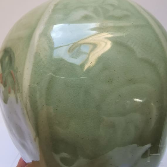 A Chinese hexagonal faceted celadon Meiping vase, probably Ming Dystany