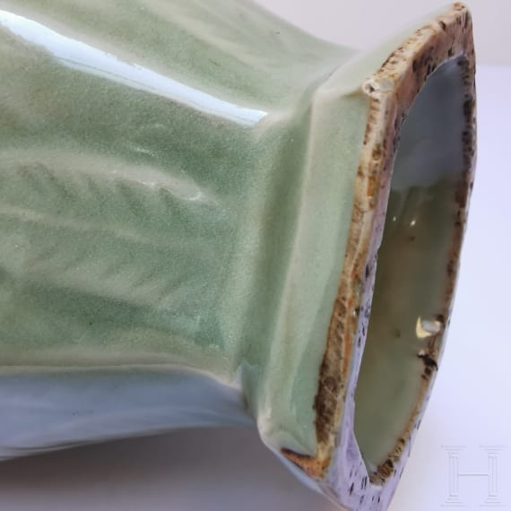 A Chinese hexagonal faceted celadon Meiping vase, probably Ming Dystany
