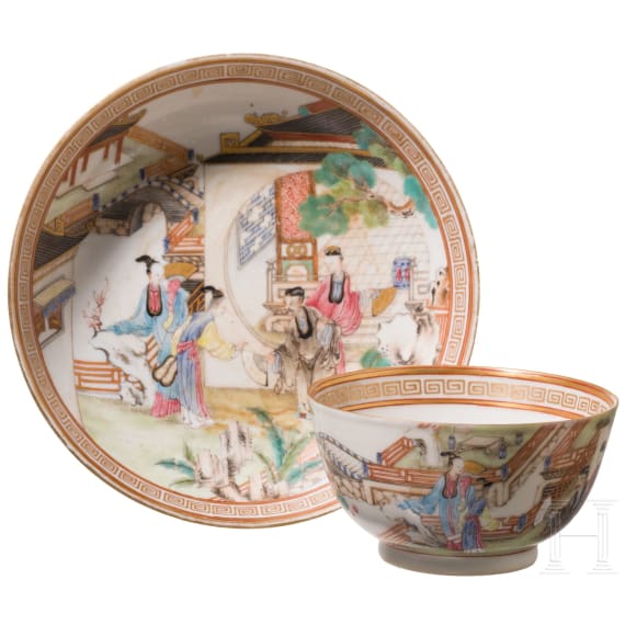 Famille-Rose Tasse mit Untertasse, China, wohl Yongzheng/Qianlong Periode (18. Jhdt).