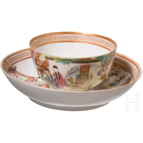Famille-Rose Tasse mit Untertasse, China, wohl Yongzheng/Qianlong Periode (18. Jhdt).