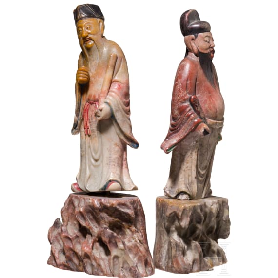 Two soapstone scholar figures, China, 20th century