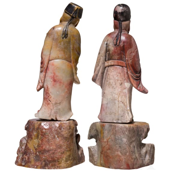 Two soapstone scholar figures, China, 20th century