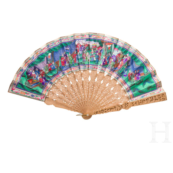 A Canton Fan in Lacquer Case and a Snuff Bottle, China, second half of the 19th century and 20th century