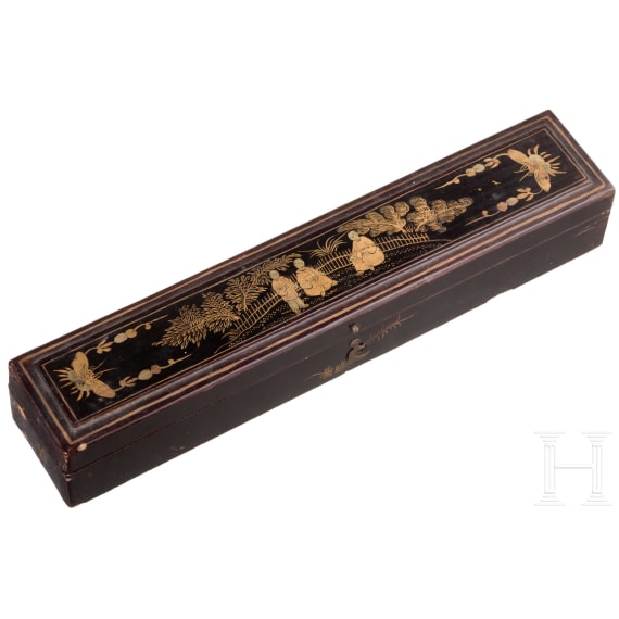 A Canton Fan in Lacquer Case and a Snuff Bottle, China, second half of the 19th century and 20th century