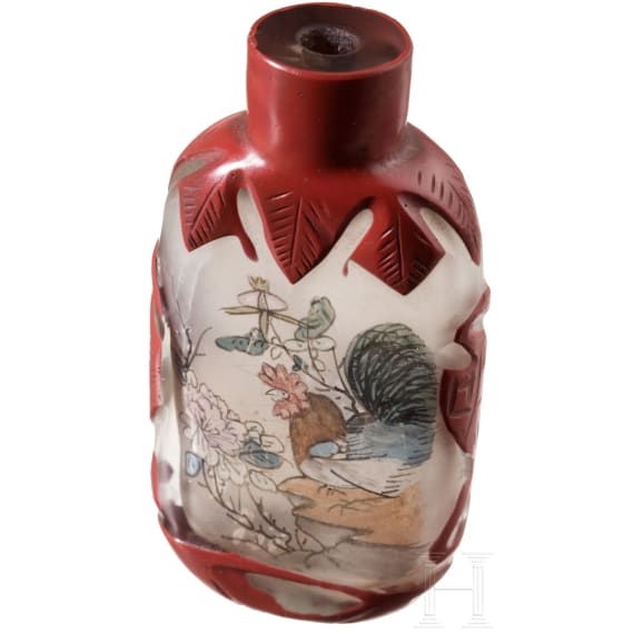 A Canton Fan in Lacquer Case and a Snuff Bottle, China, second half of the 19th century and 20th century