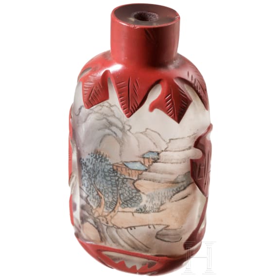 A Canton Fan in Lacquer Case and a Snuff Bottle, China, second half of the 19th century and 20th century