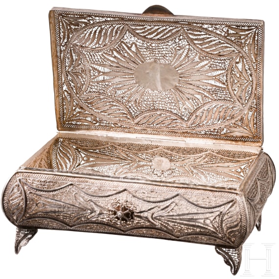 An Albanian silver filigree casket, 20th century