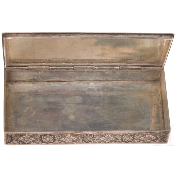 A Persian engraved silver box, 20th century
