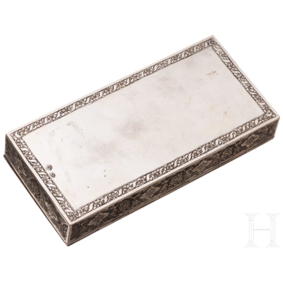 A Persian engraved silver box, 20th century