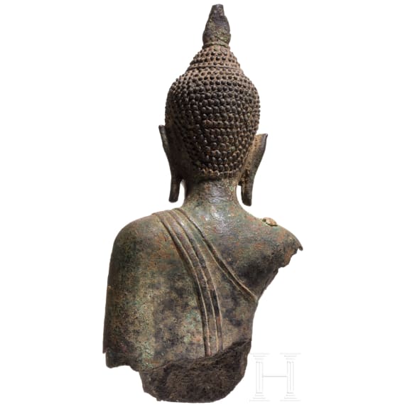 Bronze torso of a Buddha statuette, Hinterindien, Ayutthaya period, 16th&ndash;17th centuries.