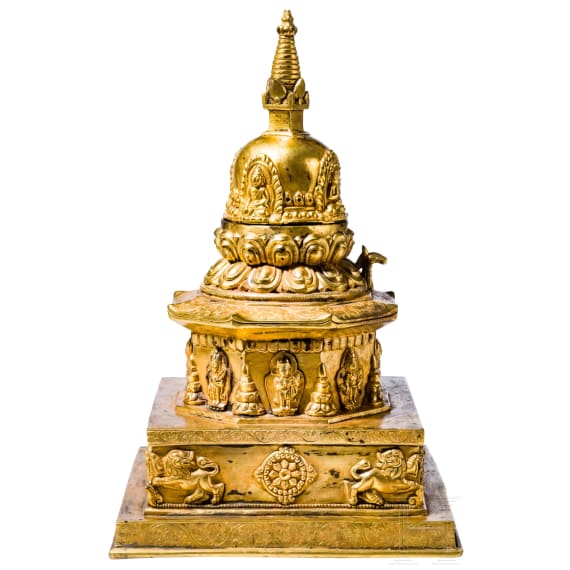 A Buddhist Stupa with Buddha Figures, probably Nepal
