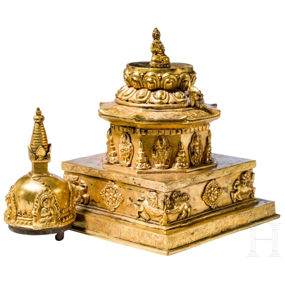 A Buddhist Stupa with Buddha Figures, probably Nepal