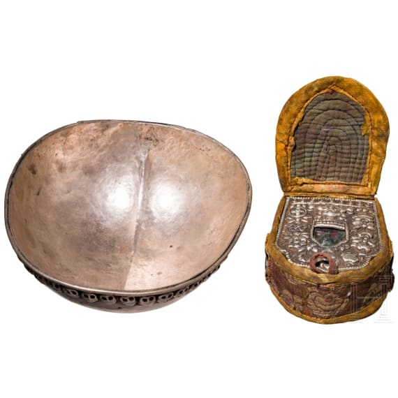 A Tibetan ritual bowl (kapala) and a small travelling altar (Gau), 20th century