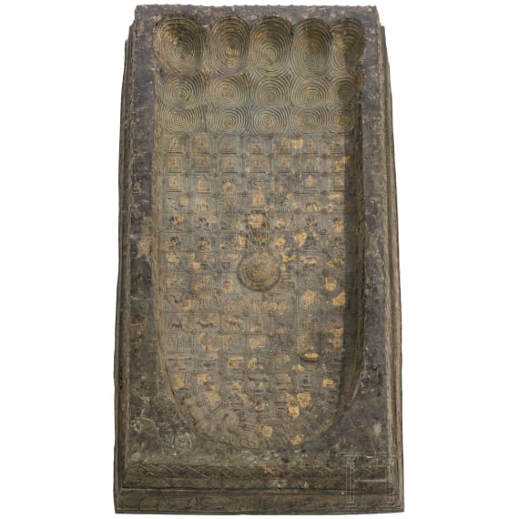 A large Thai bronze plaque showing the footprint of Buddha (Buddhapada), 18th/19th century