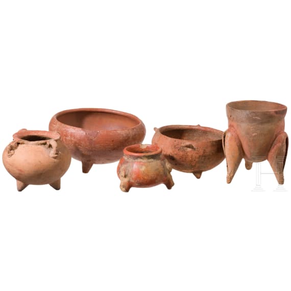 F&uuml;nf Pr&auml;kolumbische Tonschalen, Guatemala, wohl Postklassische Periode, 900 - 1200 n. Chr.
