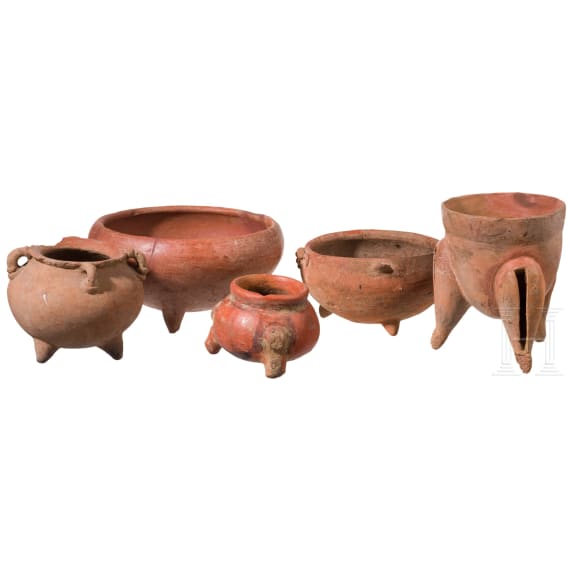 F&uuml;nf Pr&auml;kolumbische Tonschalen, Guatemala, wohl Postklassische Periode, 900 - 1200 n. Chr.