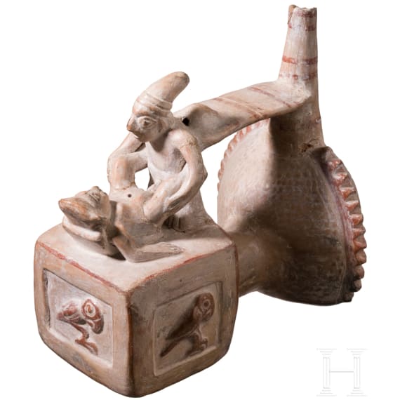 A Pre-Columbian clay vessel with erotic scene, Peru, probably Moche culture, 4th - 8th century