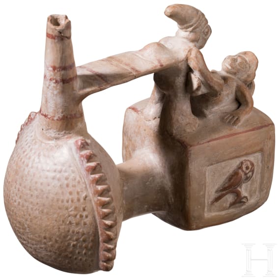 A Pre-Columbian clay vessel with erotic scene, Peru, probably Moche culture, 4th - 8th century