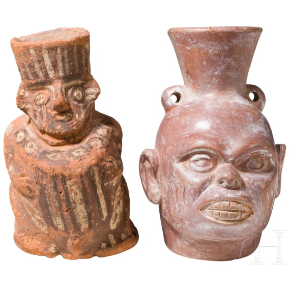 Zwei fig&uuml;rliche, pr&auml;kolumbische Gef&auml;&szlig;e, peruanische Nordk&uuml;ste, wohl Moche-Kultur, 4. - 8. Jhdt.