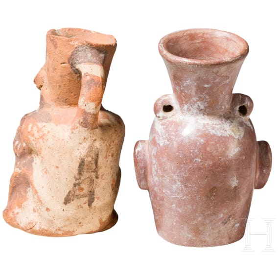 Zwei fig&uuml;rliche, pr&auml;kolumbische Gef&auml;&szlig;e, peruanische Nordk&uuml;ste, wohl Moche-Kultur, 4. - 8. Jhdt.