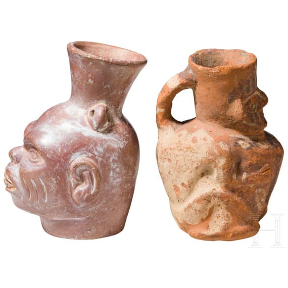 Zwei fig&uuml;rliche, pr&auml;kolumbische Gef&auml;&szlig;e, peruanische Nordk&uuml;ste, wohl Moche-Kultur, 4. - 8. Jhdt.