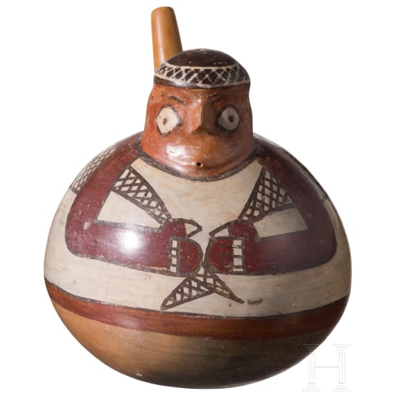 A Pre-Columbian painted figural clay vessel, Peru, probably Nazca, 3rd - 8th century