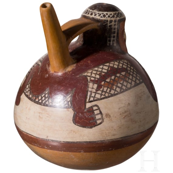 A Pre-Columbian painted figural clay vessel, Peru, probably Nazca, 3rd - 8th century