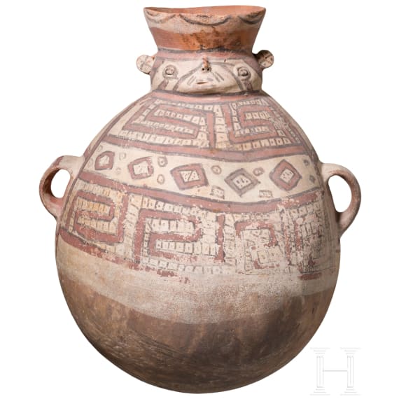A 40.5 cm high Pre-Columbian painted clay vessel, Peru, Chancay culture, 13th - 15th century