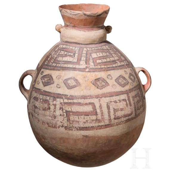 A 40.5 cm high Pre-Columbian painted clay vessel, Peru, Chancay culture, 13th - 15th century