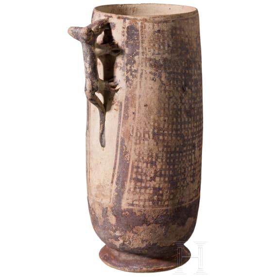 A Pre-Columbian painted clay vase, Peru, probably Chancay culture, 13th - 15th century